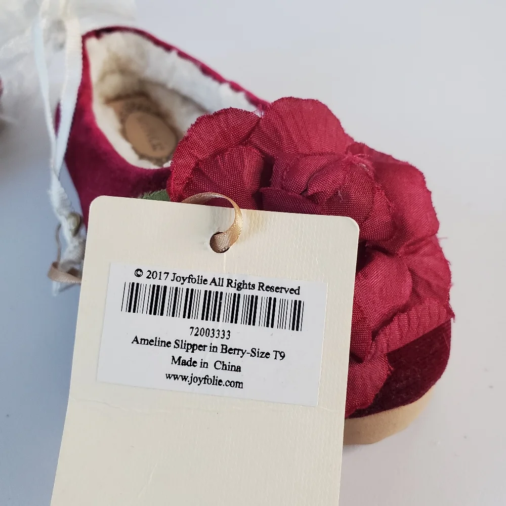 Joyfolie Mia Joy Girls Slippers Size 9 Velvet Velour Red